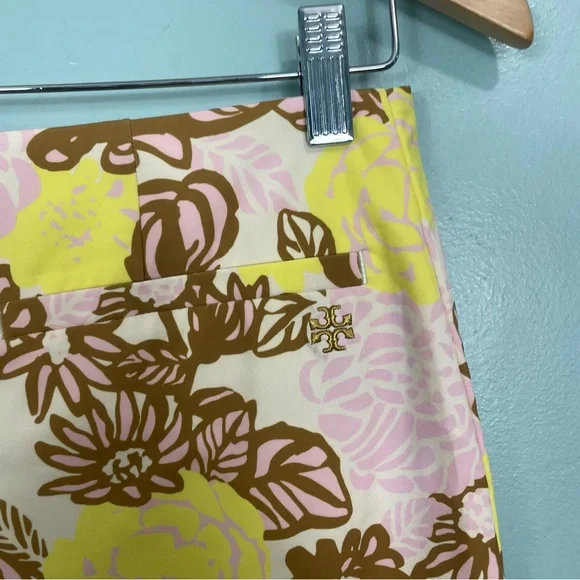 Tory Sport Skort Skirt Shorts Floral Brown Pink Yellow Cream Women Size Small - Picture 6 of 8